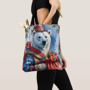 Bolsa Tote Papai noel de Natal para Design de Urso Polar