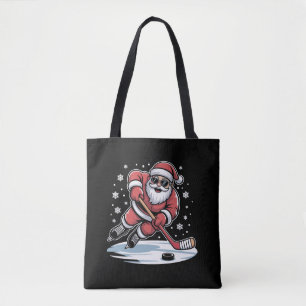 Bolsa Tote Papai Noel engraçado do Natal jogando hóquei no ge