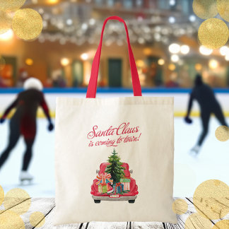 Bolsa Tote Papai Noel Está Chegando Ao Caminhão Vermelho