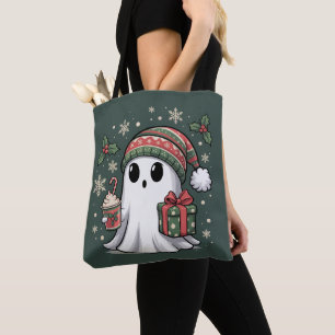 Bolsa Tote Papai Noel Fantasma Natal Feriado Xmas Halloween F