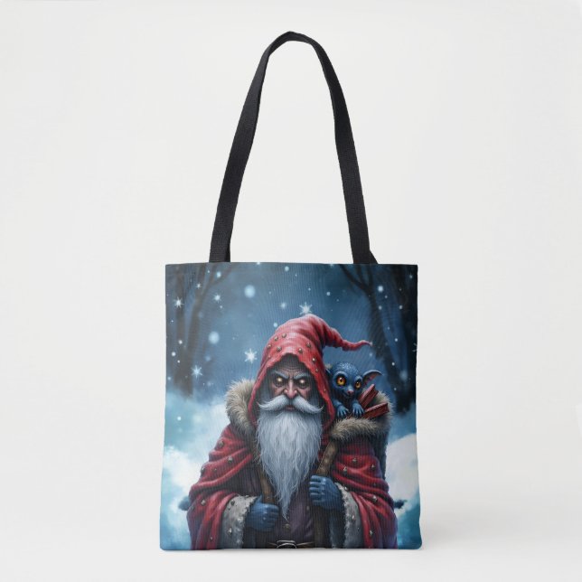 Bolsa Tote Papai Noel Frostbite e seu duende travesso. (Frente)