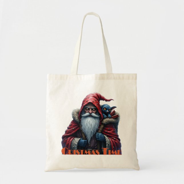 Bolsa Tote Papai Noel Frostbite e seu duende travesso. (Frente)