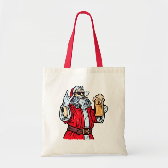 Bolsa Tote Papai Noel Mau, Rocha, Cerveja e Charuto (Frente)
