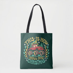 Bolsa Tote Papai Noel Monster Truck Meninos Xmas Natal