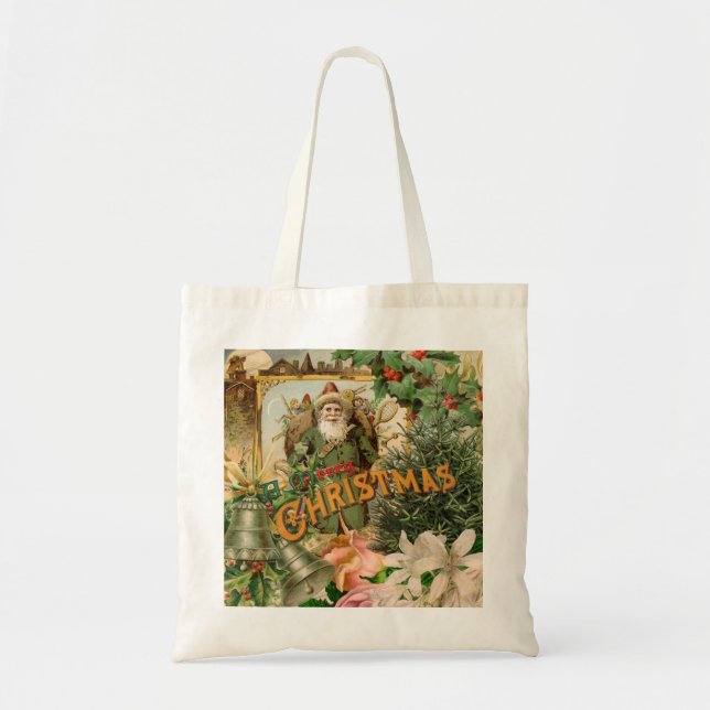 Bolsa Tote Papai Noel Natal Antiquado Bela Arte (Frente)