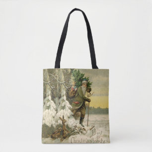Bolsa Tote Papai Noel Natal Vitoriano Árvore de Férias Vintag