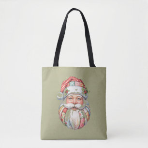 Bolsa Tote Papai Noel Remendado Natal Retro