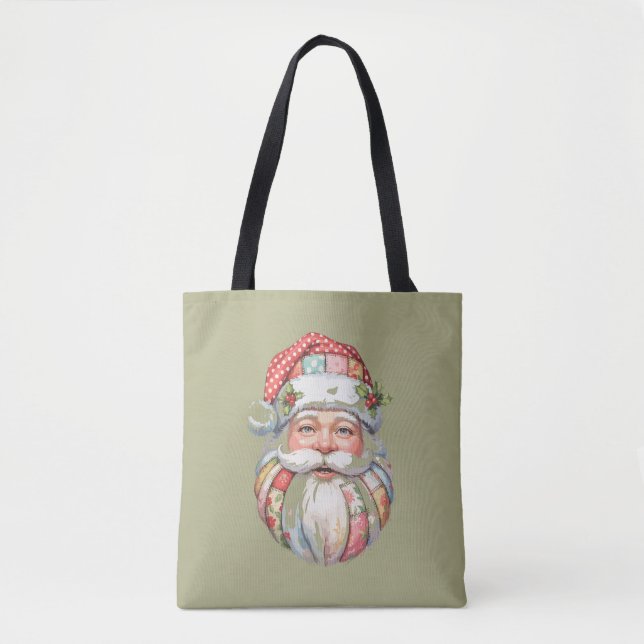 Bolsa Tote Papai Noel Remendado Natal Retro  (Frente)