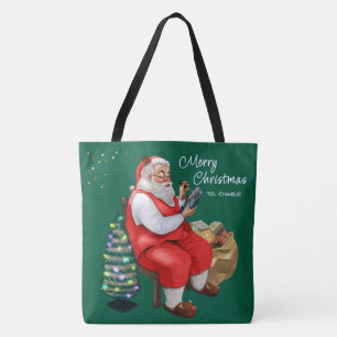 Bolsa Tote Papai Noel Reparando Brinquedo Saco de Natal