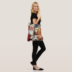 Bolsa Tote Papai Noel segurando um Afghan Hound de Natal