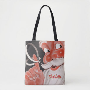 Bolsa Tote Papai Noel Vintage com Cordão de Lembrete no Dedo