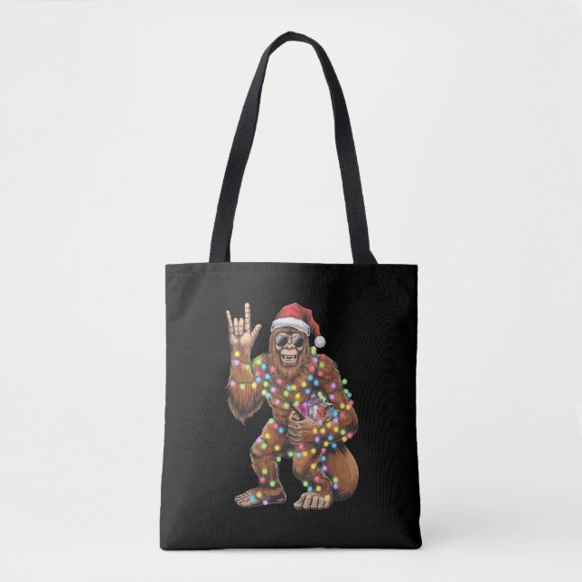 Bolsa Tote Papais noeis Bigfoot Luzes de Natal Engraçadas (Frente)