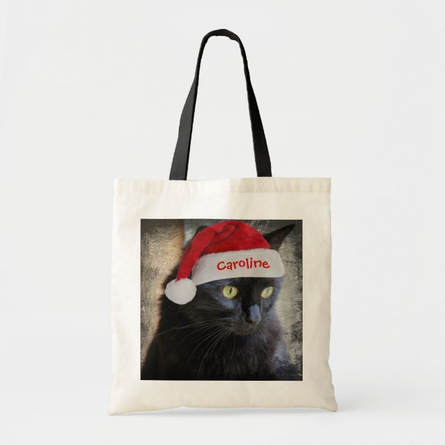 Bolsa Tote Papais noeis bonitos Gato de presente de Natal, Pe (Frente)