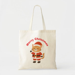 Bolsa Tote Papais noeis bonitos Gato "Feliz Natal"