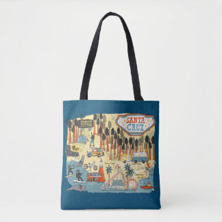 Bolsa Tote Papais noeis Cruz California - Mapa Ilustrado Azul