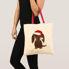 Bolsa Tote Papais noeis Dachshund de Chocolate de Cabelos Lon