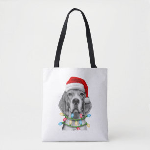 Bolsa Tote Papais noeis de Beagle Árvore de Natal Luzes Xmas 