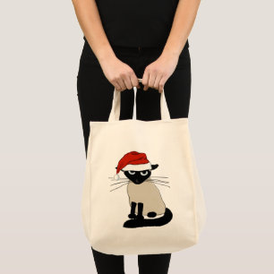 Bolsa Tote Papais noeis de Gato Siameses Feriado de Natal