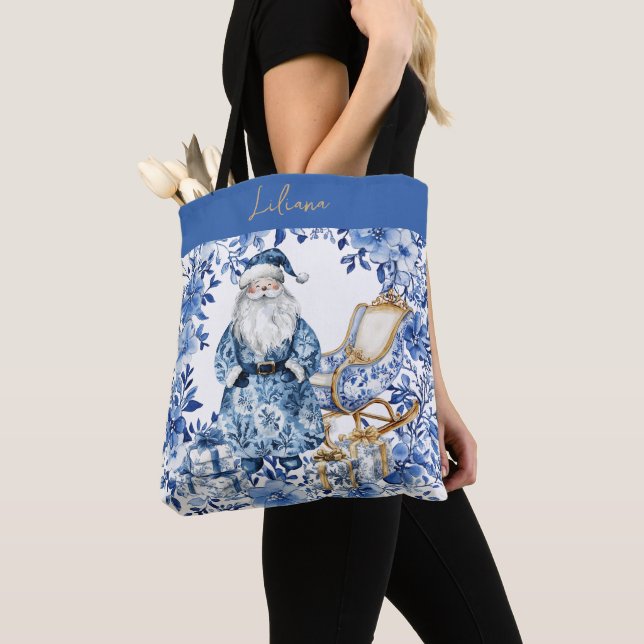 Bolsa Tote Papais noeis de Natal Floral Branco Chinoiserie (Close Up)