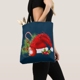 Bolsa Tote Papais noeis de Natal Red Hat Colorful Ornaments M