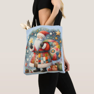 Bolsa Tote Papais noeis de retalhos com estrelas de Natal