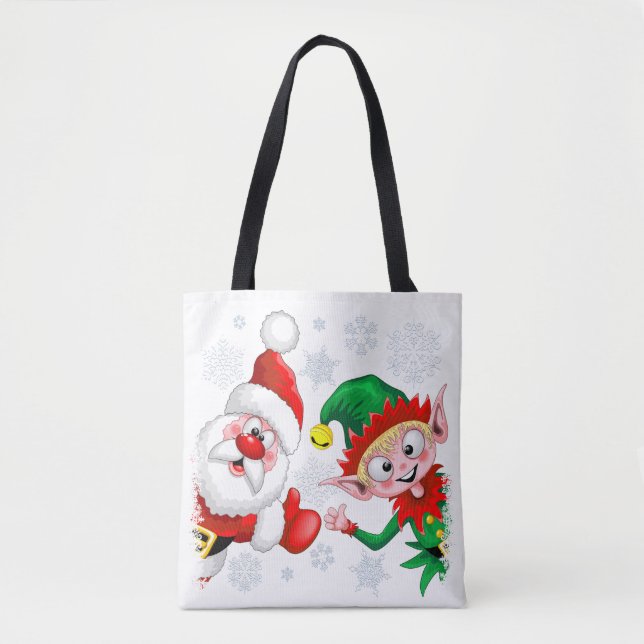 Bolsa Tote Papais noeis e Caracteres de Natal do Elf diminuem (Frente)