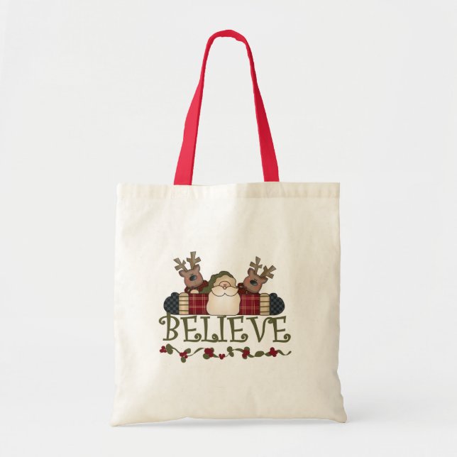 Bolsa Tote Papais noeis e Reindeer Acredite (Frente)