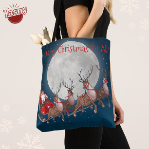 BOLSA TOTE PAPAIS NOEIS E REINDETORES VOANDO PELA LUA