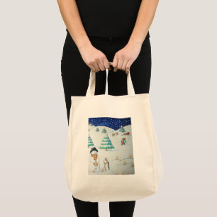 Bolsa Tote papais noeis engraçados e cena de neve de boneco d