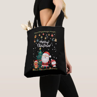 Bolsa Tote Papais noeis engraçados, Snowman, Reindeer Feliz N