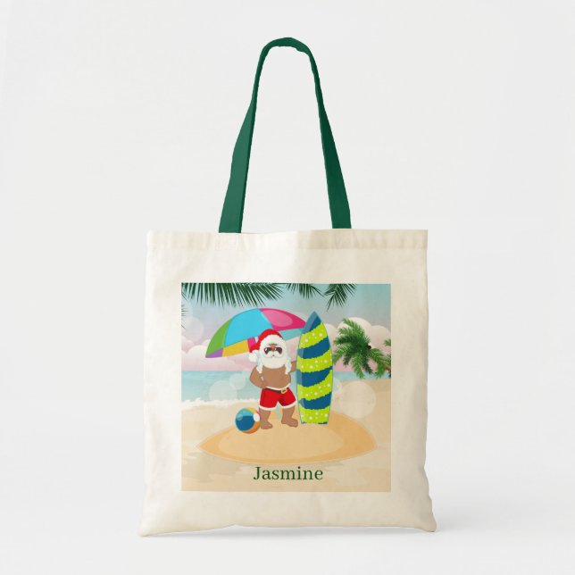 Bolsa Tote papais noeis festivos de praia de Natal adicionam  (Frente)