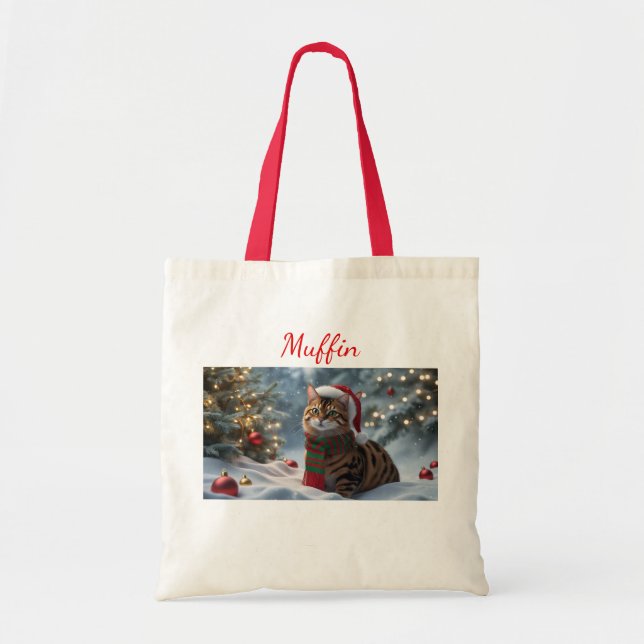 Bolsa Tote Papais noeis Peixes Bengala Cat Natal Personalizad (Frente)