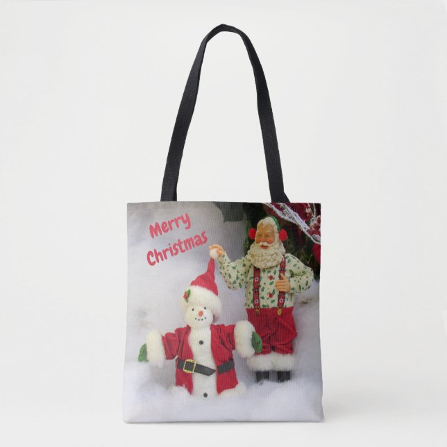 Bolsa Tote Papais noeis personalizados constroem um Snowman T (Frente)
