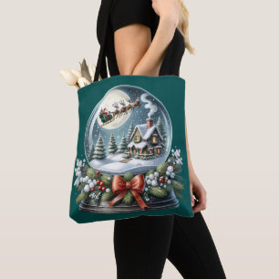 Bolsa Tote Papais noeis Sleigh Ride in Snow Globe Wonderland