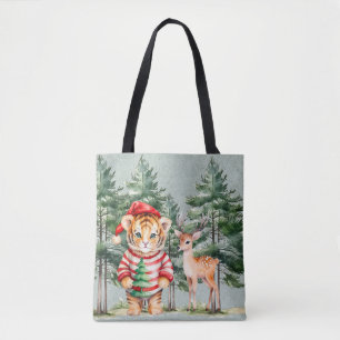 Bolsa Tote Papais noeis Tiger e um Natal de cervo