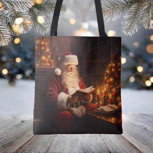 Bolsa Tote Papais noeis Vintage Lendo um Livro de Natal