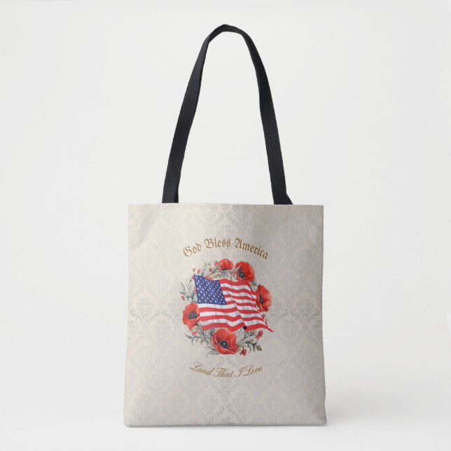Bolsa Tote Papas de Bandeira Deus abençoe Americana Patriótic (Frente)