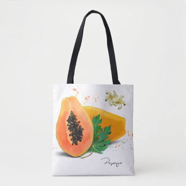Bolsa Tote Papaya. Pintura de aquarela (Frente)