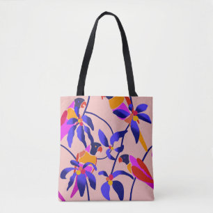 Bolsa Tote Papéis de Vintage Rosa: Ilustração Exótica Sem Vis