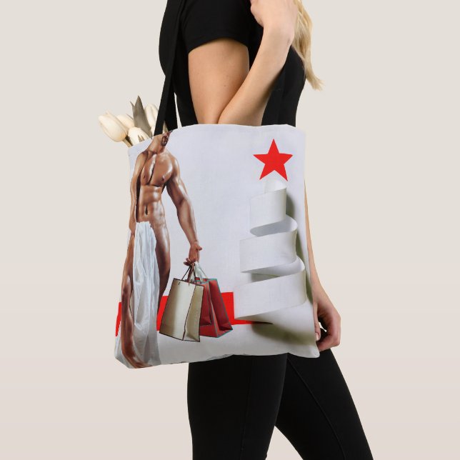 Bolsa Tote Papel branco espiral de Natal da SlipperyJoe's esp (Close Up)