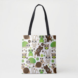 Bolsa Tote papel de parede do animal do coelho da tartaruga