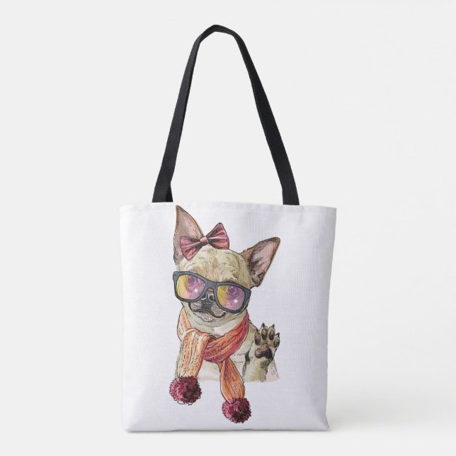 Bolsa Tote Papel Enrolador de Cachorro Chihuahua Engraçado Gr (Verso)