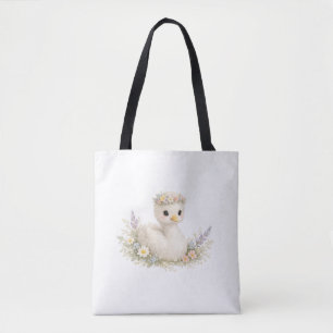 Bolsa Tote Papelaria de Aquarela de Cisne Bebê Elegante Flor