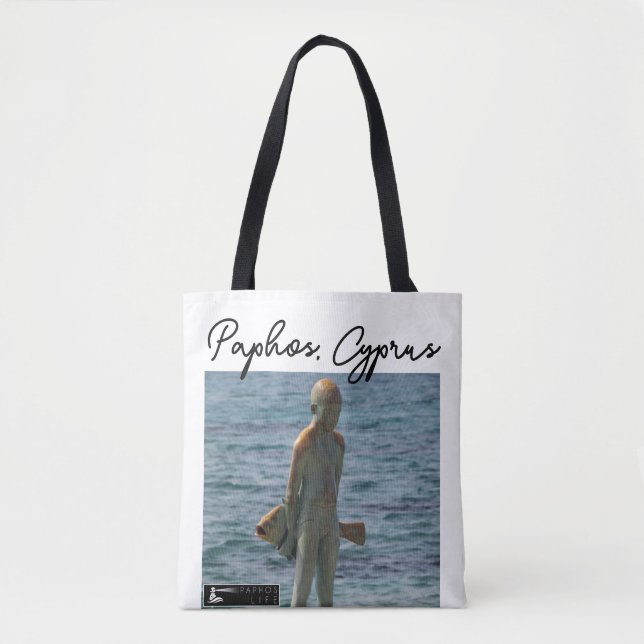 Bolsa Tote Paphos Statu Boy and Fish, Assinatura (Frente)