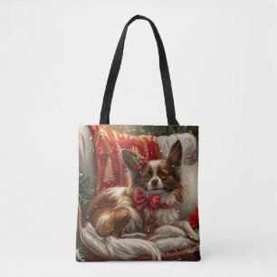 Bolsa Tote Papillon Cão Natal Festivo