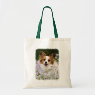 Bolsa Tote Papillon Dog Portrait Romântico em Flores