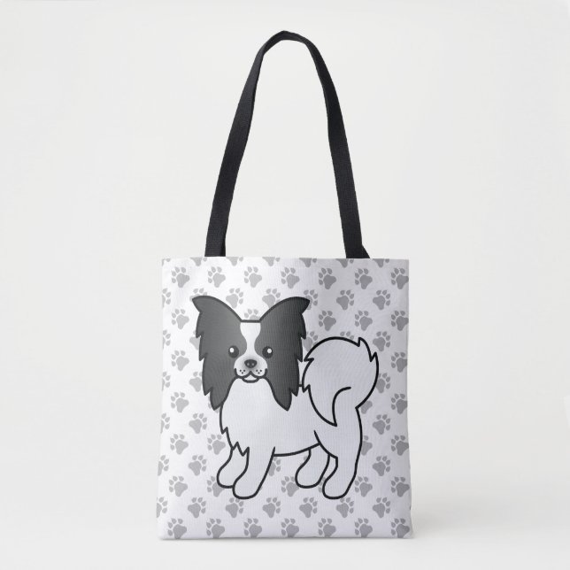 Bolsa Tote Papillon Preto E Branco Cachorro De Desenho Animad (Frente)