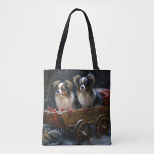 Bolsa Tote Papillon Snowy Sleigh Decoração de Natal