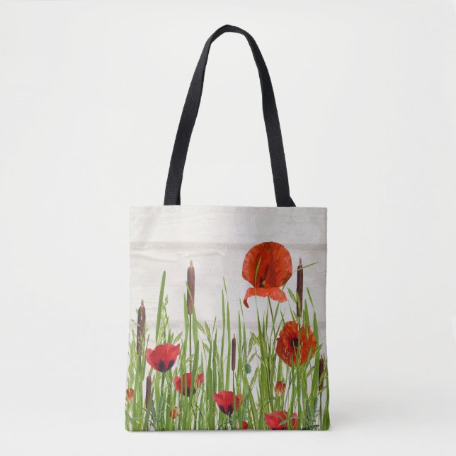 Bolsa Tote papoilas e cattails vermelhos (Frente)