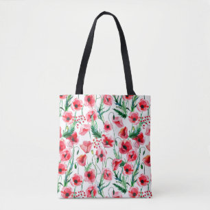 Bolsa Tote Papoilas vermelhas: ilustração floral de aquarela